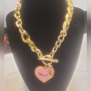 Gold and Pink Heart Pendant Necklace